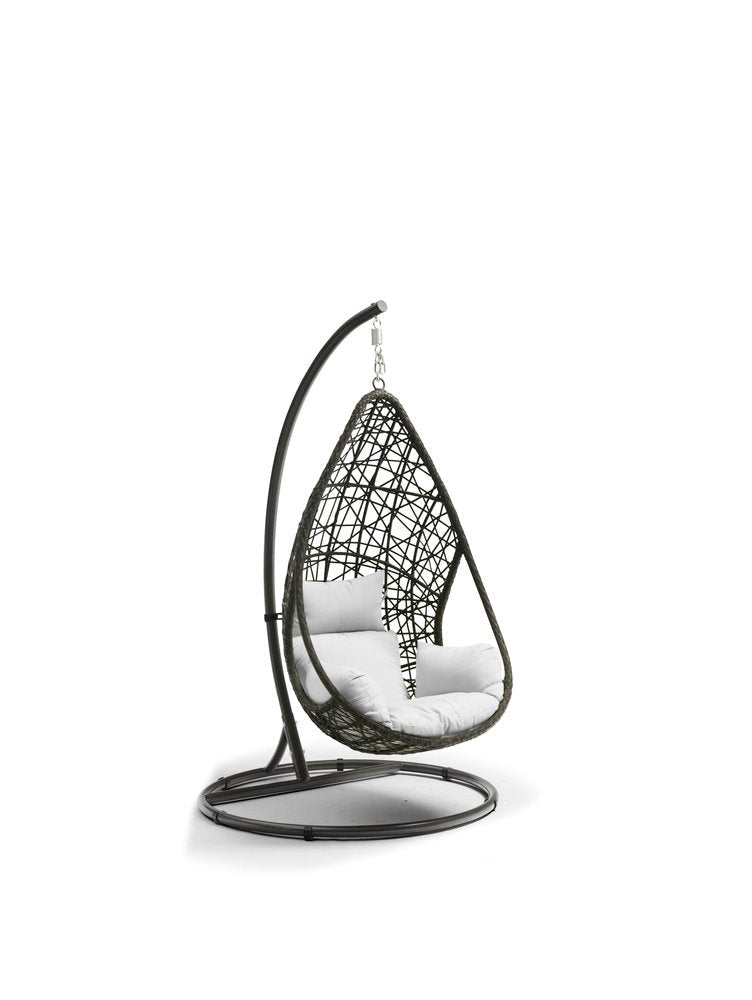 40" Dark Gray Aluminum Outdoor Rocking Egg Chair with White Cushion — view 1