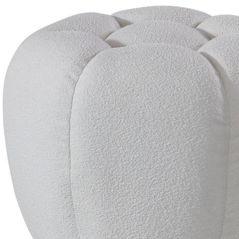 19" White Tufted Boucle Round Ottoman — view 3