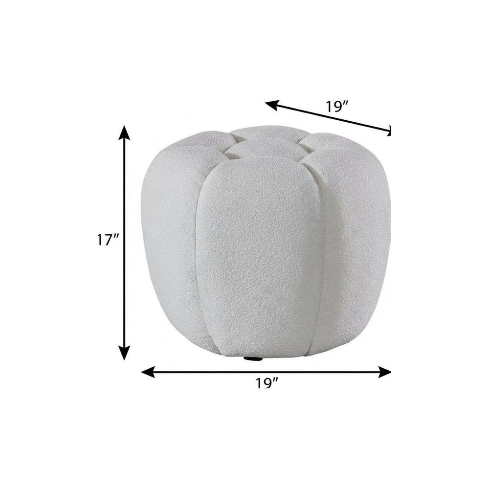19" White Tufted Boucle Round Ottoman — view 4