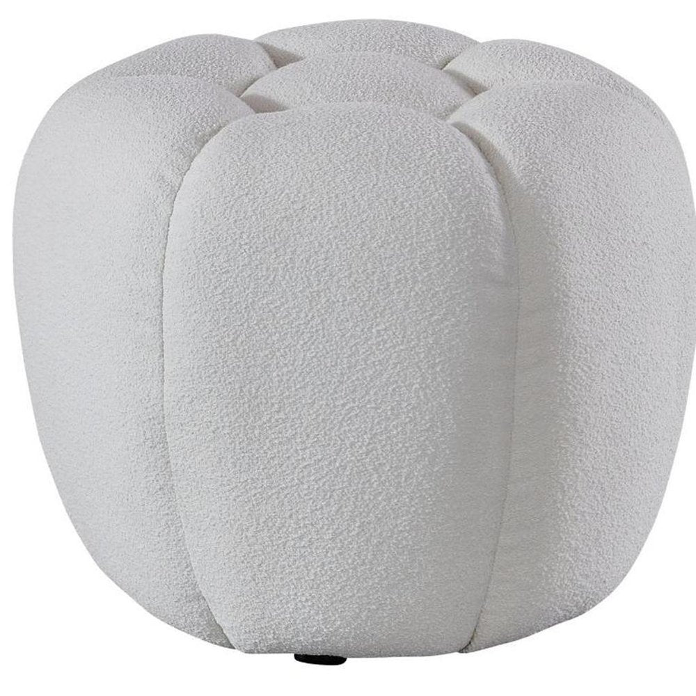 19" White Tufted Boucle Round Ottoman — view 5