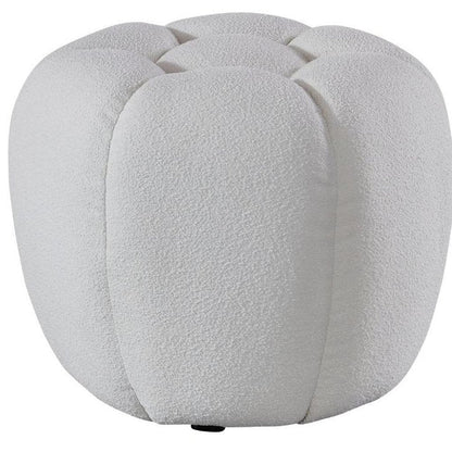 19" White Tufted Boucle Round Ottoman HomeRoots