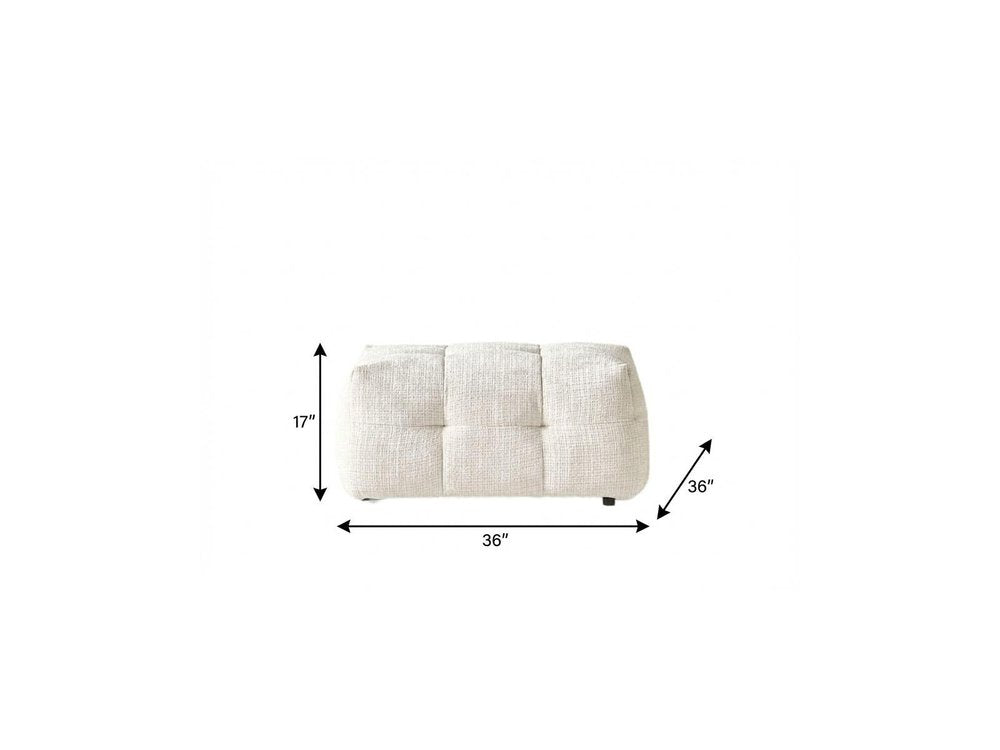 36" Beige and Black Chenille Tufted Pouf Ottoman HomeRoots