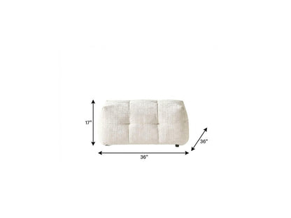 36" Beige and Black Chenille Tufted Pouf Ottoman HomeRoots