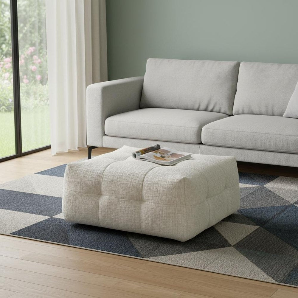 36" Beige and Black Chenille Tufted Pouf Ottoman — view 10