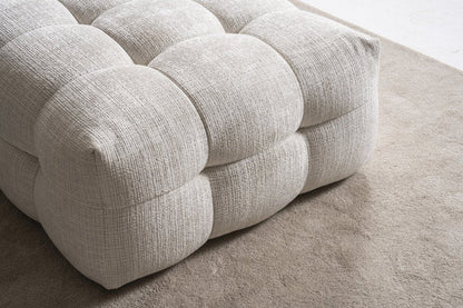 36" Beige and Black Chenille Tufted Pouf Ottoman HomeRoots