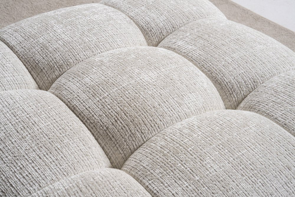 36" Beige and Black Chenille Tufted Pouf Ottoman HomeRoots