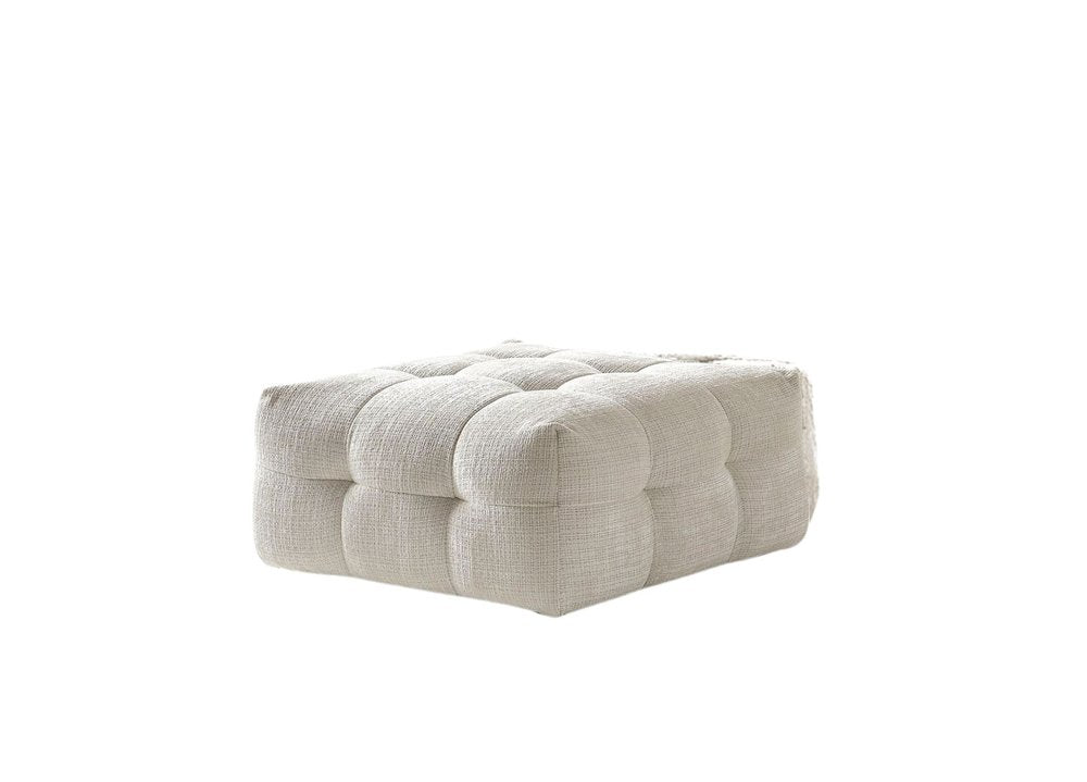 36" Beige and Black Chenille Tufted Pouf Ottoman HomeRoots