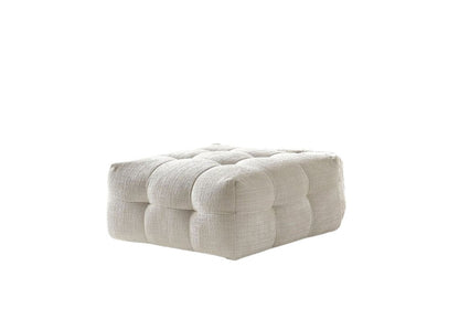 36" Beige and Black Chenille Tufted Pouf Ottoman HomeRoots