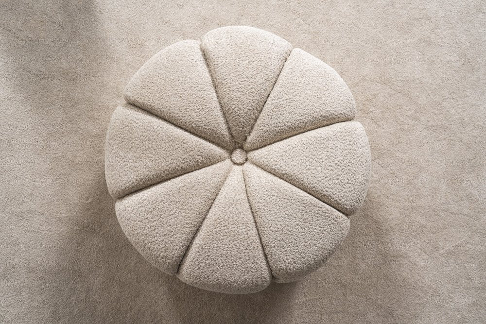32" Taupe Tufted Boucle Tufted Round Ottoman — view 6