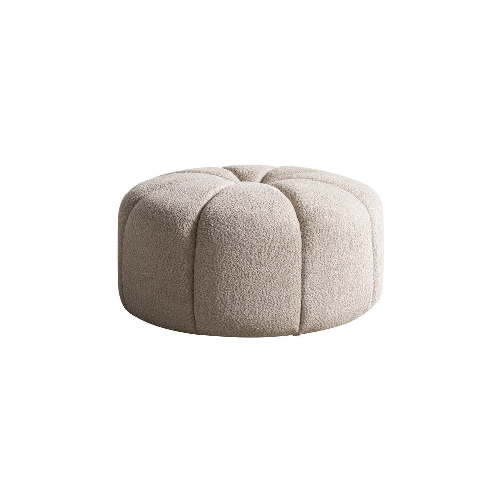 32" Taupe Tufted Boucle Tufted Round Ottoman HomeRoots