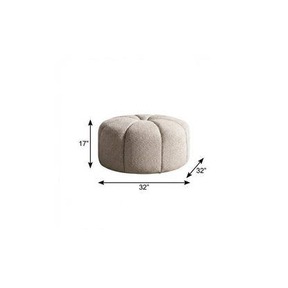 32" Taupe Tufted Boucle Tufted Round Ottoman HomeRoots