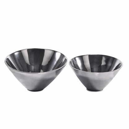 Set of Two Silver Aluminum Round Centerpiece Bowls
