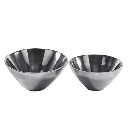 Set of Two Silver Aluminum Round Centerpiece Bowls