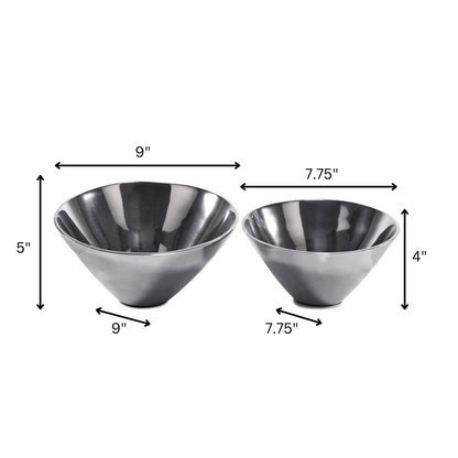 Set of Two Silver Aluminum Round Centerpiece Bowls