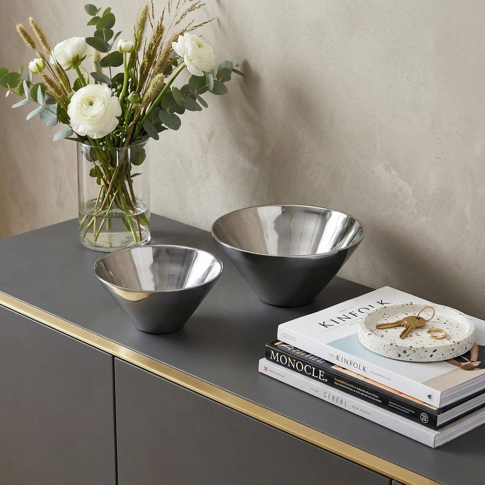 Set of Two Silver Aluminum Round Centerpiece Bowls — view 5