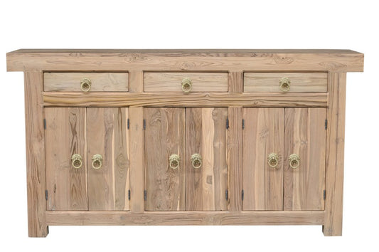 72" Natural Solid Wood Three Drawer Sideboard With Six Doors HomeRoots