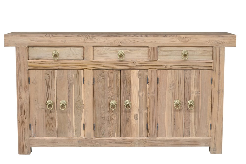 72" Natural Solid Wood Three Drawer Sideboard With Six Doors HomeRoots