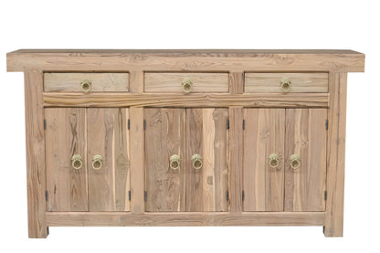 72" Natural Solid Wood Three Drawer Sideboard With Six Doors HomeRoots