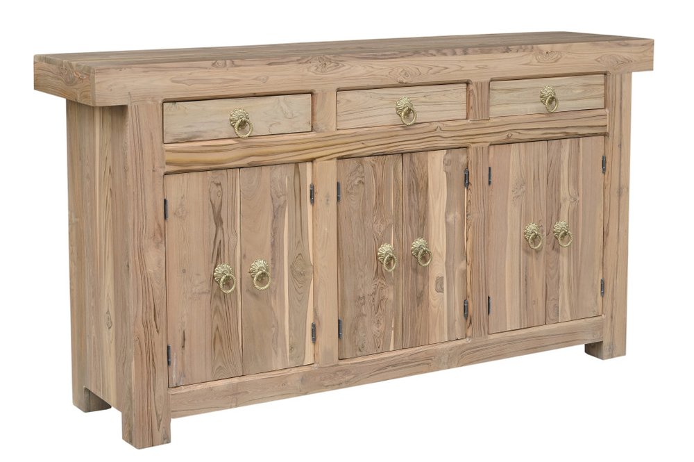 72" Natural Solid Wood Three Drawer Sideboard With Six Doors — view 3