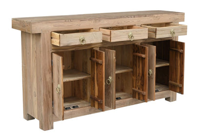 72" Natural Solid Wood Three Drawer Sideboard With Six Doors HomeRoots