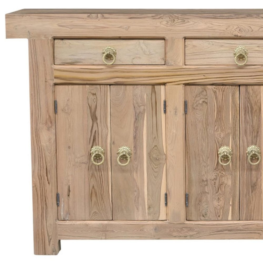 72" Natural Solid Wood Three Drawer Sideboard With Six Doors — view 5