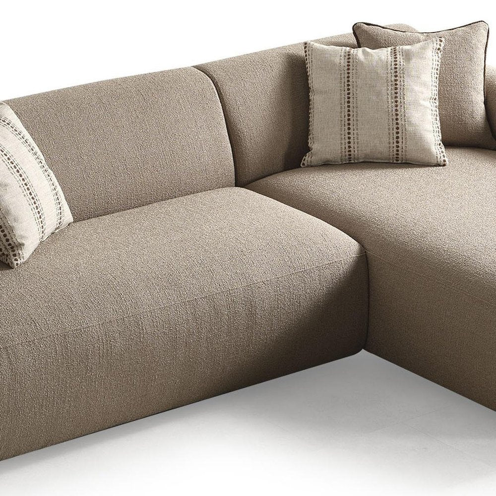 Taupe Boucle L Shaped Two Piece Sofa and Chaise Sectional With Toss Pillows — view 3