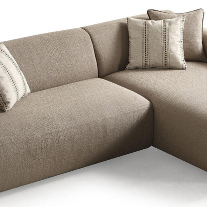 Taupe Boucle L Shaped Two Piece Sofa and Chaise Sectional With Toss Pillows