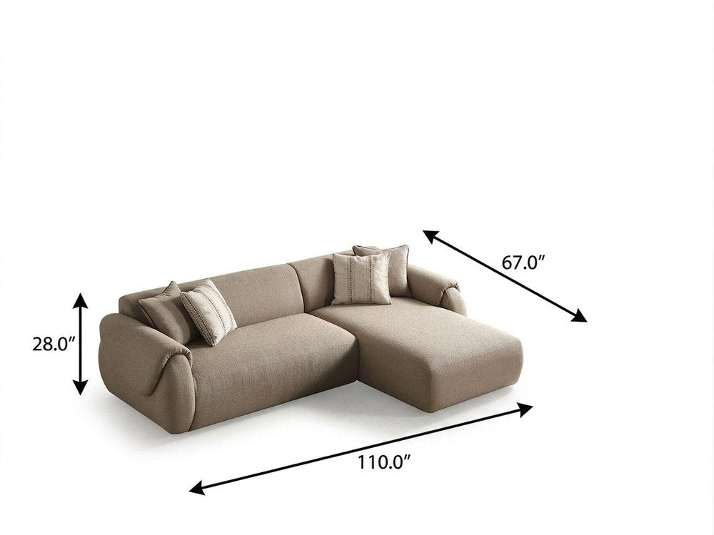 Taupe Boucle L Shaped Two Piece Sofa and Chaise Sectional With Toss Pillows — view 5