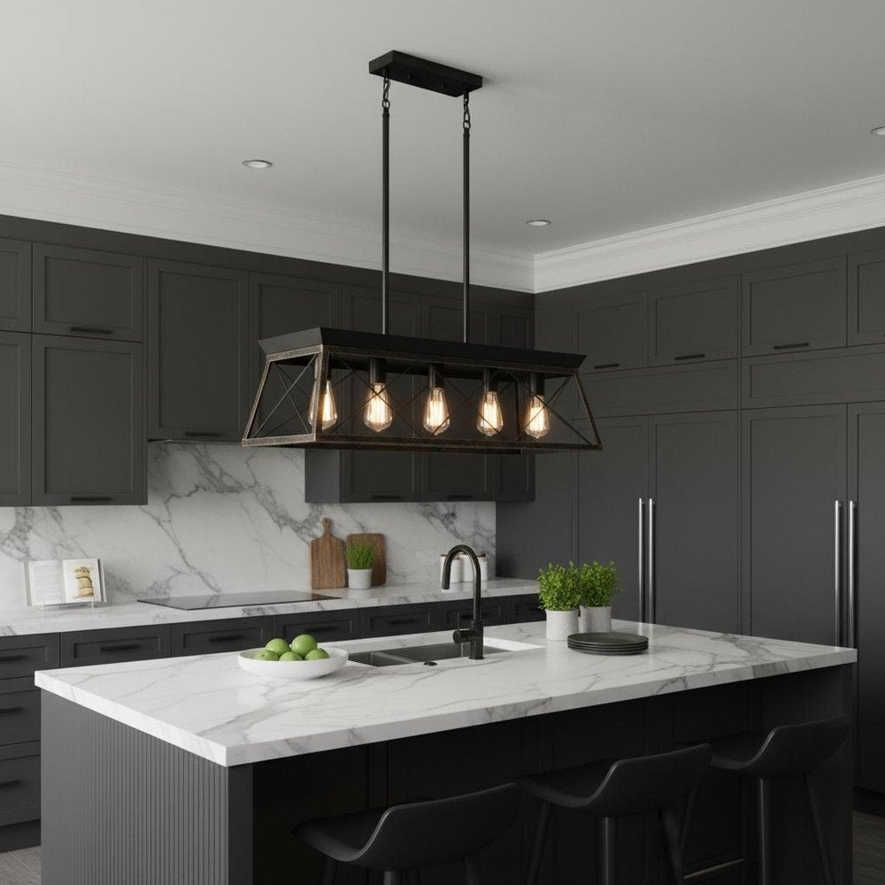 Black Metal Five Light Geometric And Kitchen Island Ceiling Light HomeRoots