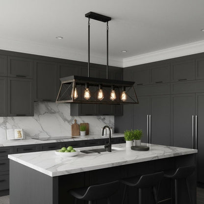 Black Metal Five Light Geometric And Kitchen Island Ceiling Light HomeRoots