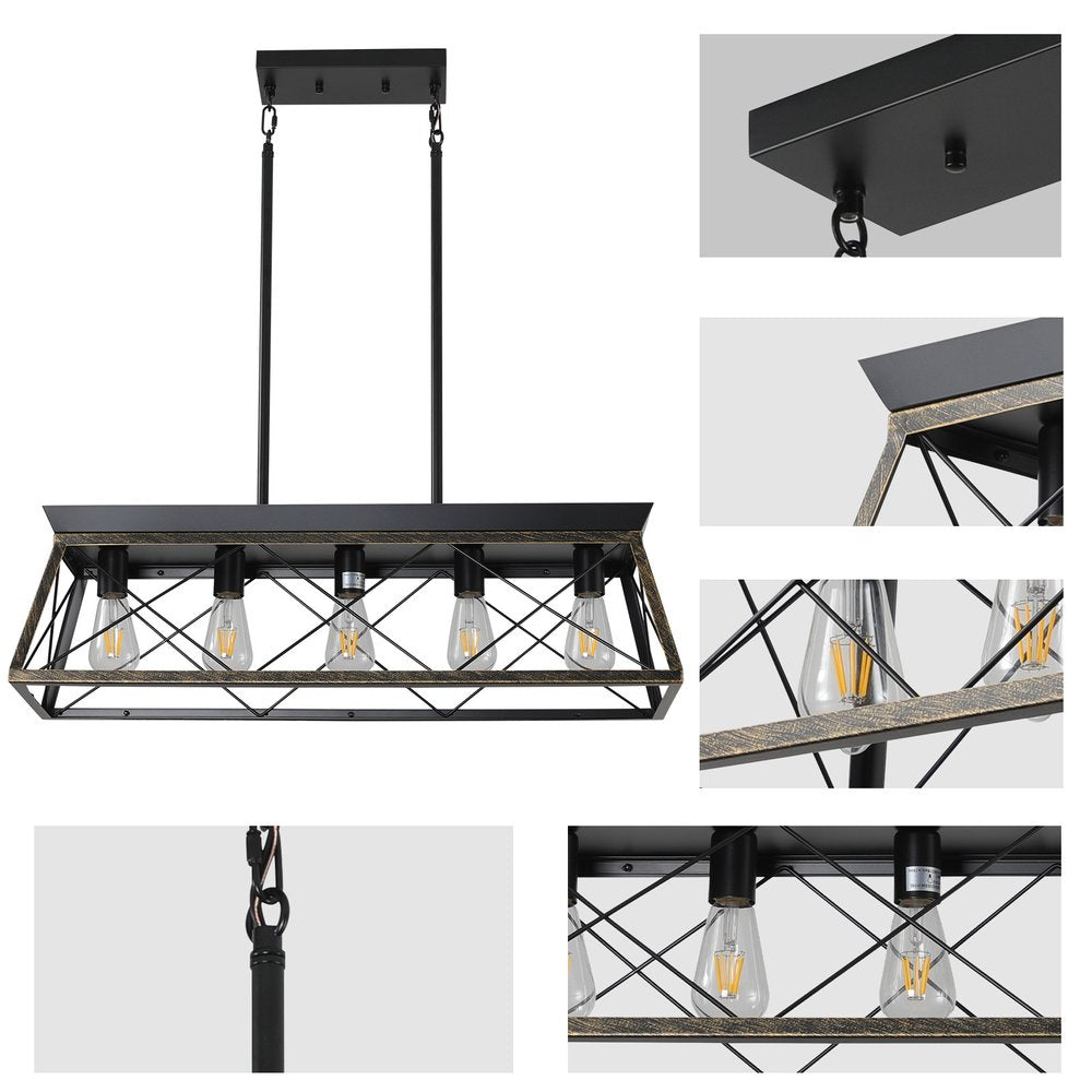 Black Metal Five Light Geometric And Kitchen Island Ceiling Light HomeRoots