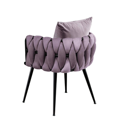 Pure Purple Modern Velvet Dining Chairs Set of 2 Hand Weaving Accent Chairs Living Room Chairs Upholstered Side Chair - FurniFindUSA