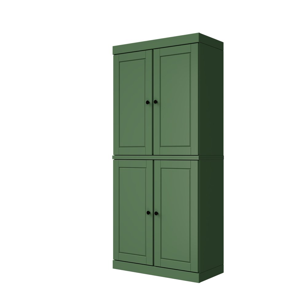 72" Green Solid Wood Four Door Pantry Or Storage Closet — view 1