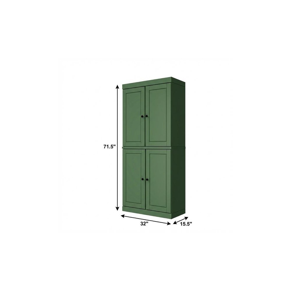 72" Green Solid Wood Four Door Pantry Or Storage Closet — view 3