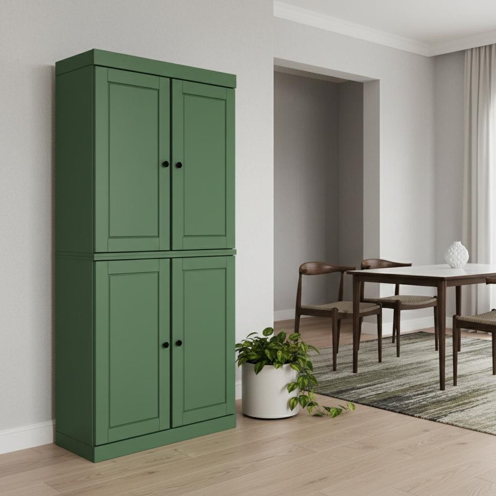 72" Green Solid Wood Four Door Pantry Or Storage Closet — view 4
