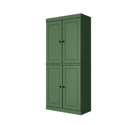 72" Green Solid Wood Four Door Two Drawer Pantry Or Storage Closet