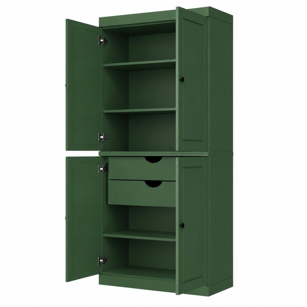 72" Green Solid Wood Four Door Two Drawer Pantry Or Storage Closet — view 4
