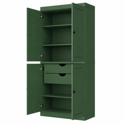 72" Green Solid Wood Four Door Two Drawer Pantry Or Storage Closet