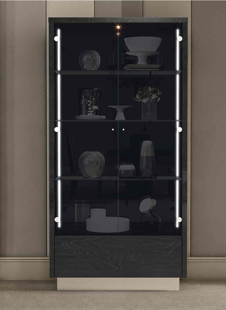41" Dark Gray Wood Display Cabinet With LED With Two Doors And One Drawer — view 2