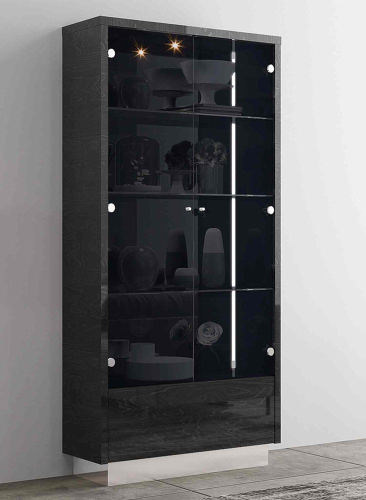 41" Dark Gray Wood Display Cabinet With LED With Two Doors And One Drawer — view 3