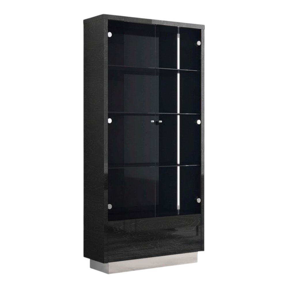 41" Dark Gray Wood Display Cabinet With LED With Two Doors And One Drawer — view 4