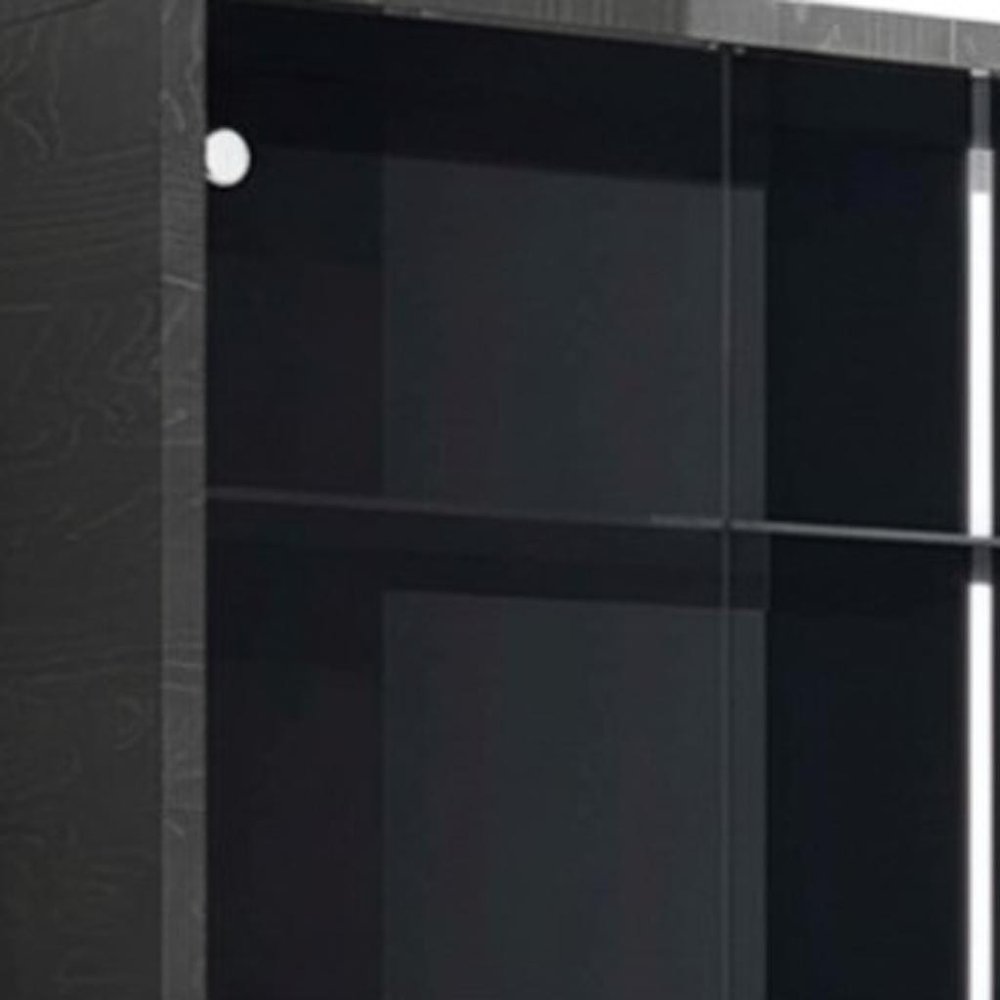 41" Dark Gray Wood Display Cabinet With LED With Two Doors And One Drawer — view 7