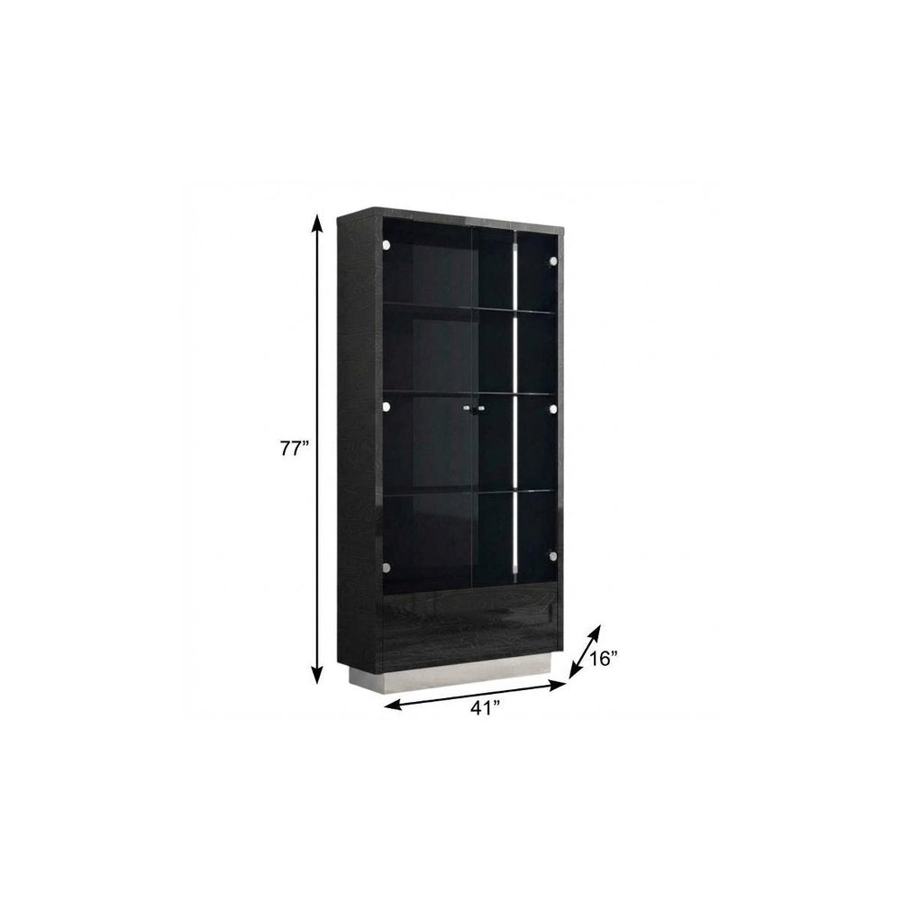 41" Dark Gray Wood Display Cabinet With LED With Two Doors And One Drawer — view 5