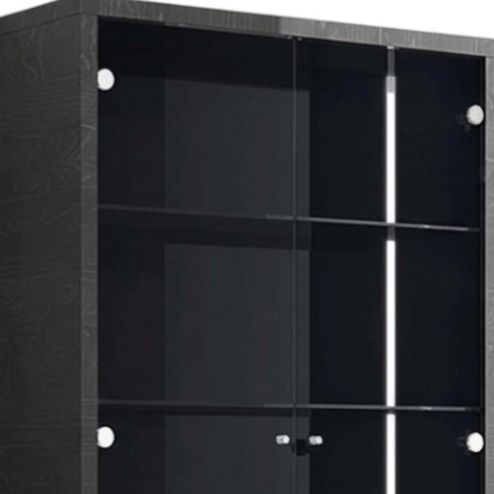 41" Dark Gray Wood Display Cabinet With LED With Two Doors And One Drawer — view 6