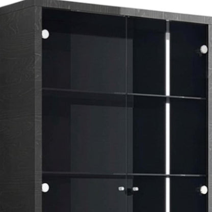 41" Dark Gray Wood Display Cabinet With LED With Two Doors And One Drawer