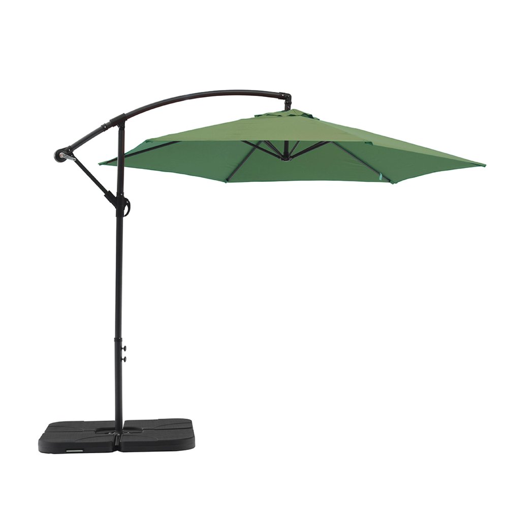 9.5' Green Polyester Hexagonal Cantilever Patio Umbrella with Stand — view 1