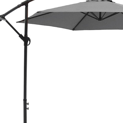 9.5' Gray Polyester Hexagonal Cantilever Patio Umbrella with Stand