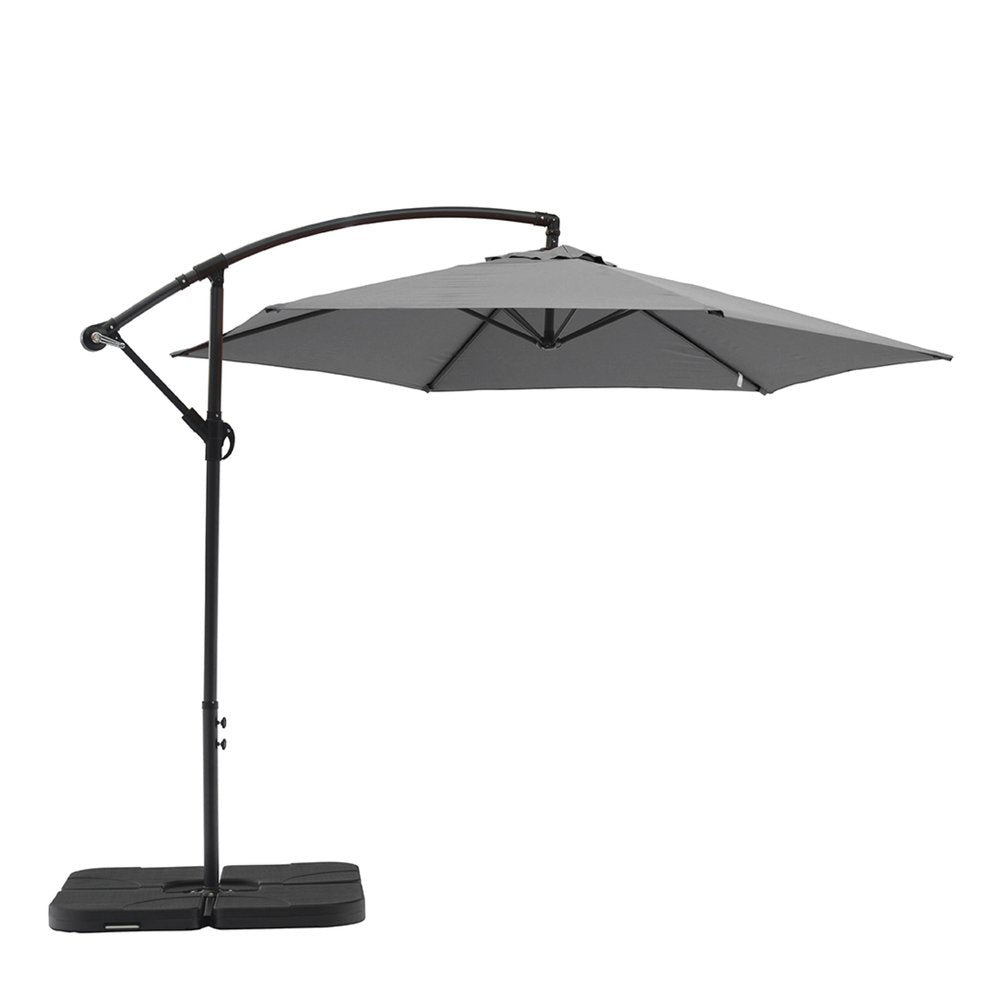 9.5' Gray Polyester Hexagonal Cantilever Patio Umbrella with Stand — view 1