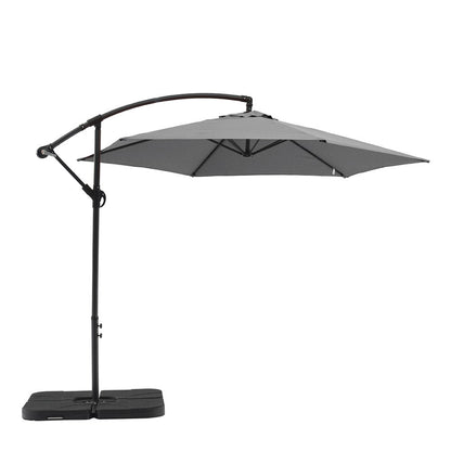 9.5' Gray Polyester Hexagonal Cantilever Patio Umbrella with Stand