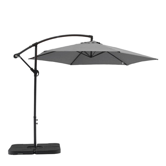 9.5' Gray Polyester Hexagonal Cantilever Patio Umbrella with Stand